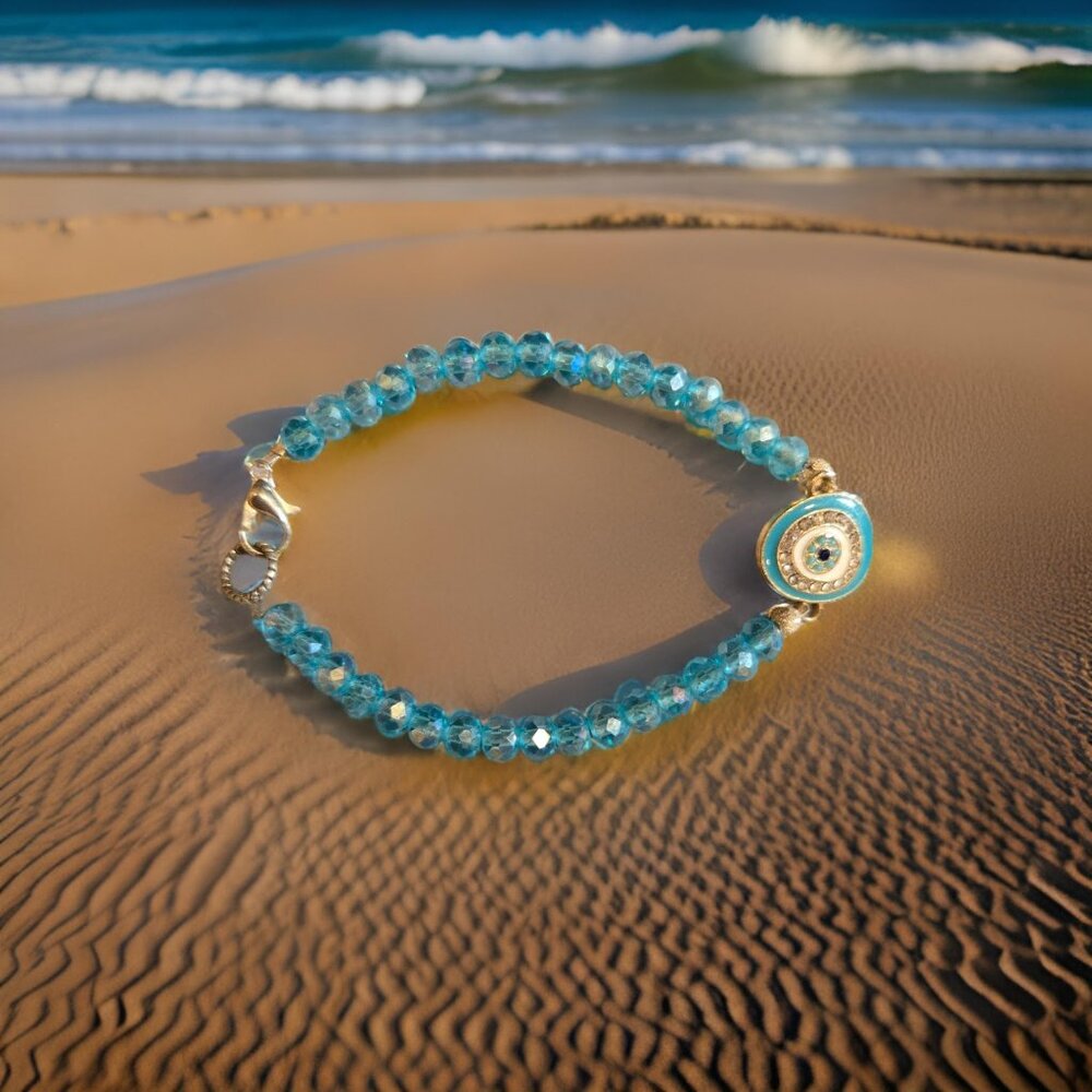 Light Blue Evil Eye bracelet  7 in